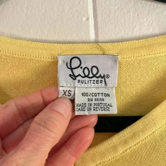 Lilly Pulitzer Vintage Yellow 100% Cotton V Neck Sweater size XS Natural Fibers - Picture 5 of 8